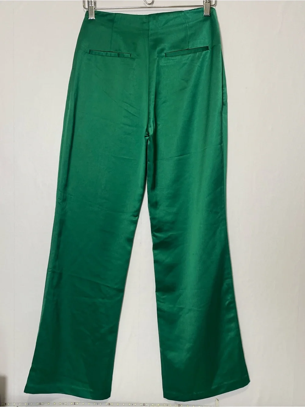 Jason Wu High Rise Wide Leg Flare Emerald Green Satin Pants Trousers Size 4
